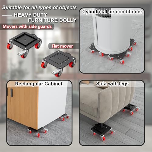 MYUEA Furniture Dolly 5 Wheels Heavy Duty with Removable Side Guards,3307 Lbs Capacity,360° Rotating Wheels & Tail Brake,Furniture Movers Lifter Tool with Wheels for Appliances,Sofas,Beds,Pianos - color: Red, size: 1.57 in wheels