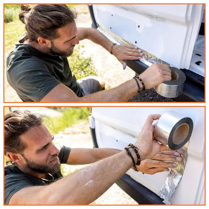 1 Pcs 50 Mil Heavy Duty Aluminum Foil Rubber Tape, Waterproof, for Sealing Roof Flashing, and Repairs in Punctures in Trailers, Truck Bodies, Containers, RVs and Campers (4" X 32') - size: 4" X 32'