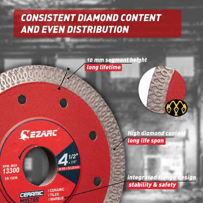 EZARC 4-1/2" Super Thin Diamond Tile Blade, 7/8"-20mm-5/8 Arbor, 2-Pack - size: 4.5 Inch