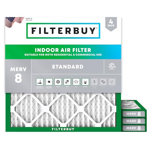 Filterbuy 11.25x11.25x1 Air Filter MERV 8 Dust & Allergy Defense (4-Pack) - size: 11.25x11.25x1