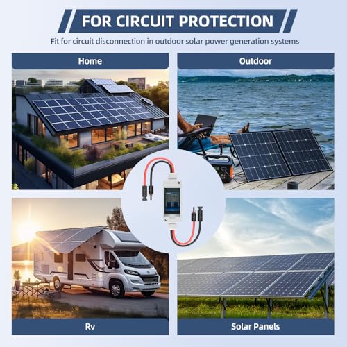 Solar Panel Disconnect Switch 50 Amp 1000V Breaker Box, PV DC Miniature Circuit Breaker Disconnect Box Outdoor with IP65 Waterproof Box