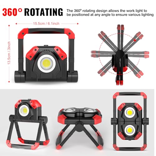 Adelante Rechargeable Work Lights, 2500LM, Magnetic Base, 360° Stand