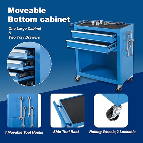 8-Drawer Rolling Tool Chest with Detachable Top Toolbox - color: Blue, style: 8 drawer-detachable