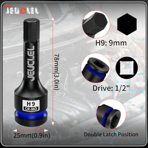 9mm Hex Impact Bit Socket, H9 1/2" Drive Allen Socket, Cr-Mo Steel - size: 1PC | H9 9MM