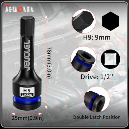 9mm Hex Impact Bit Socket, H9 1/2" Drive Allen Socket, Cr-Mo Steel - size: 1PC | H9 9MM