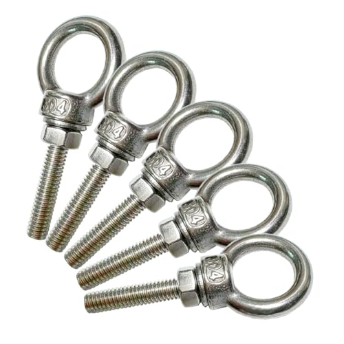 304 Stainless Steel Eye Bolt, 5 PCS M6 Heavy Duty Lifting Ring 1.2" Threaded Eyebolt Shoulder Eye Bolts with Nuts and Flat Washers(Thread Length 30mm) - size: m60x30(5pcs)