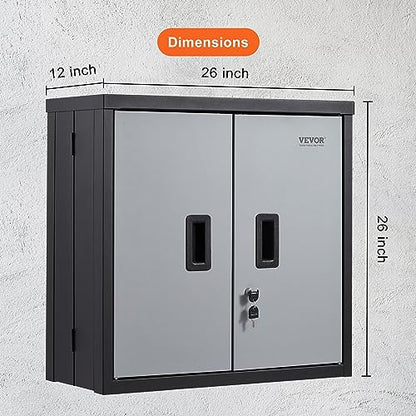 VEVOR Foldable Wall Cabinet, Metal Garage Locker Mounted 26" Small Tool Chest 240 LBS Loading Capacity Adjustable Shelf Magnetic Door File for Warehouse Office Home Black - size: Foldable 26"