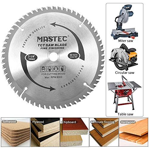 7-1/4 Inch Circular Saw Blade 60 Tooth ATB Anti Kickback Feature for Wood with 5/8-Inch DMK Arbor - size: 7-1/4 Inch 60T