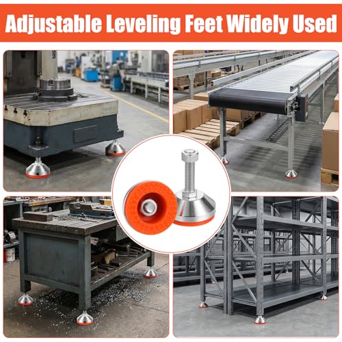 4 Pack Heavy Duty Adjustable Leveling Feet, M 12 Thread Levelers with 2.36 Inch Base, 1300 lb Capacity for Workbench, Machine, Cabinet
