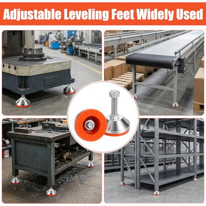 4 Pack Heavy Duty Adjustable Leveling Feet, M 12 Thread Levelers with 2.36 Inch Base, 1300 lb Capacity for Workbench, Machine, Cabinet
