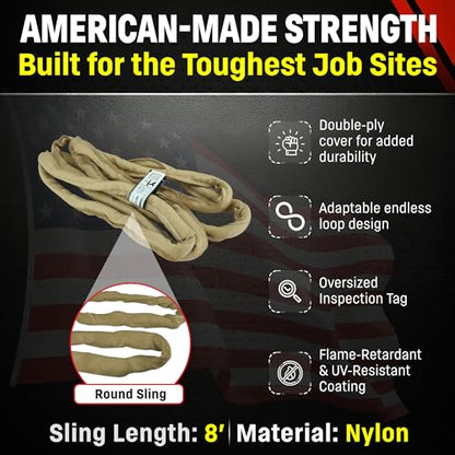 Chenango Supply VR4 8ft Tan Endless Round Polyester Rigging Sling - size: 8 ft