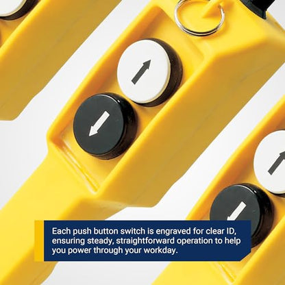 ASI P02.1 2-Button Ergonomic Grip Pendant Station, 600 Volt Maximum Operating Voltage, 1NO/1NC Contact, Up-Down Arrows, Waterproof, Shock-Proof