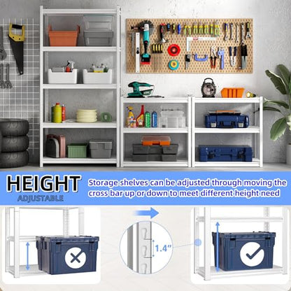 5 Tier Metal Storage Shelves Adjustable Garage Shelving, Heavy Duty Industrial Utility Rack Organization for Kitchen, Pantry, Closet, Garage, Office (White) - color: White-S 5 Tier