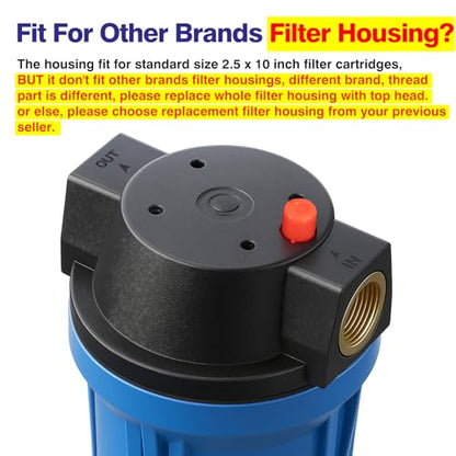 Geekpure 10 Inch Whole House Slim Water Filter Housing - 3/4"NPT Brass Port