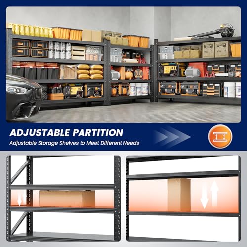 Yizosh 48" W Metal Garage Storage Shelves,Heavy Duty Adjustable Steel Organization Shelving,Utility Rack Shelf,48" W x 24" D x 69" H for Basement,Warehouse,Industrial - size: 48"Wx24"Dx69"H