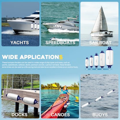 4 Pack 8.5 x 27 Inches Boat Fenders Bumpers for Docking - color: Santorini Blue&White