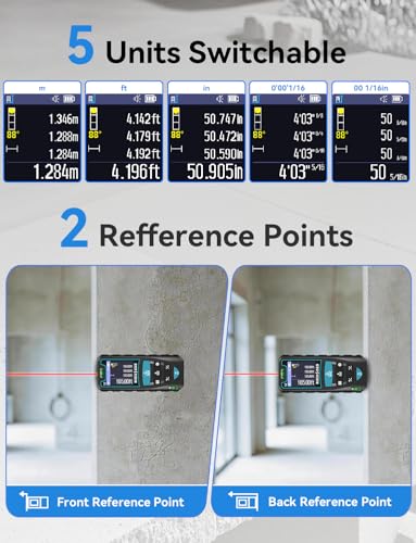 Laser Measuring Tool 165ft, RockSeed Laser Measure with Rotatable HD IPS Color Screen, 12 Measurement Modes, 3 Leveling Modes, 5 Units Switchable, for Stake Marking/Distance/Area/Volume - color: Red Laser