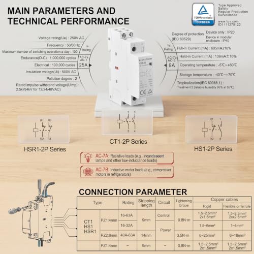 Heschen 25A 2 Pole Modular AC Contactor 2NO, 24V AC Coil - color: 24V AC Coil, size: 25 Amp