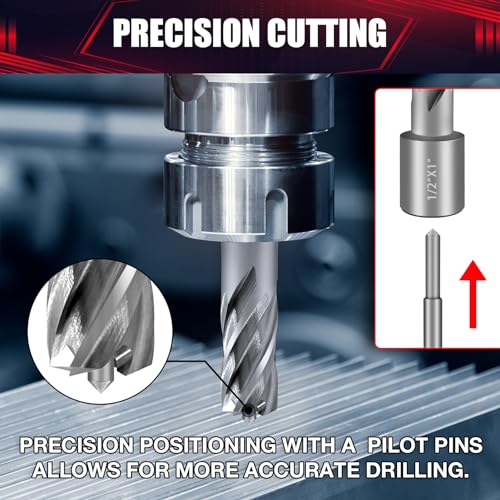 8PCS Annular Cutter Set,Magnetic Drill Press Bits,1" Cutting Depth,3/4" Weldon Shank,M2AL HSS with Pilot Pin and Hex Wrench,1/2"-1-1/16" Cutting Diameter
