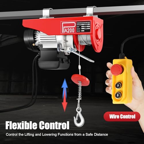 Electric Hoist, 200kg/440lbs Electric Winch, Steel Electric Lift, 110V Electric Hoist with Remote Control and Single/Double Slings for Lifting in Factories, Warehouses, Construction Site - size: 200kg/440lbs