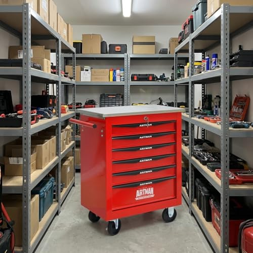 Rolling Tool Chest,Stainless Steel Worktop,Red,6‑Drawer - color: Red, size: 6-Drawers