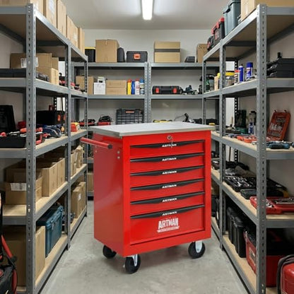 Rolling Tool Chest,Stainless Steel Worktop,Red,6‑Drawer - color: Red, size: 6-Drawers
