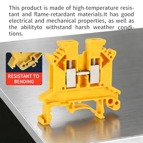 100PCS Yellow UK2.5B Terminal Block DIN Rail Terminal Blocks - Application for 12-22 AWG 800V Electrical Cabinets Distribution Box,Solar Power System,PLC Industrial Control Automation Panel DIY CNC RV - color: UK2.5B Yellow