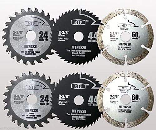6X 3-3/8-inch Diamond/Wood/Metal Circular Saw Blade for Rockwell Versacut Versa Cut Rk3440k, 3-3/8" Cordless Sh01w 12v Tile Grout Concrete, Brick, Block, Masonry