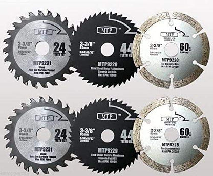 6X 3-3/8-inch Diamond/Wood/Metal Circular Saw Blade for Rockwell Versacut Versa Cut Rk3440k, 3-3/8" Cordless Sh01w 12v Tile Grout Concrete, Brick, Block, Masonry