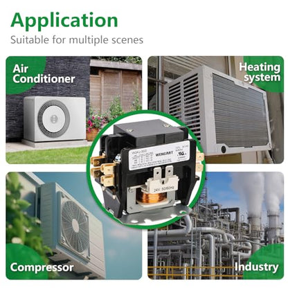 Wengart Air Conditioner Contactor,24V Coil 2 Pole 30 Amp Compatible with Condenser,Compressor,Air Conditioner,Refrigeration Systems,Heat Pump