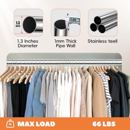 Metal Closet Rod 1.3" Heavy Duty Adjustable Hanging Rod 17-75 Inch - color: Silver, size: 17-75 IN