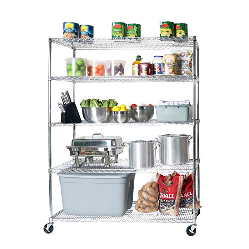 Seville Classics UltraDurable Heavy Duty NSF Solid Steel Wire Rack Storage Unit Wheels, 5-Tier Shelving, 60" W x 24" D - color: Steel, size: 5-Tier Shelving, 60" W x 24" D