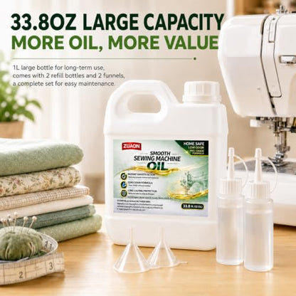 33.8oz Sewing Machine Oil Kit, Machine Lubricating Oil with Refill Bottles and Funnels for Sewing Machines Moving Parts, Sergers, Overlock, Embroidery Machines, Textile Machines, Sewing Supplies - size: 32oz