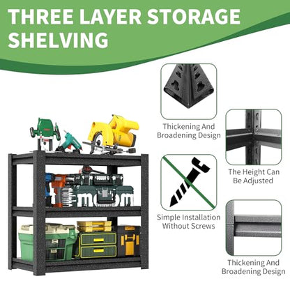 3 Tier Garage Storage Shelf, Require Assembly(Black) - size: 15.75"D*23.62"W*31.5"H