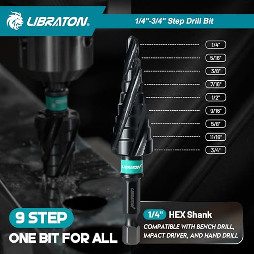 LIBRATON Four Spiral Flute Step Drill Bit Set 1/4"-3/4", M35 Step Bits - style: 1/4'' -3/4''
