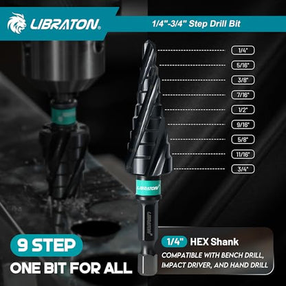 LIBRATON Four Spiral Flute Step Drill Bit Set 1/4"-3/4", M35 Step Bits - style: 1/4'' -3/4''