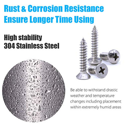 570Pcs Self Tapping Screws Assortment Set, M3/M4/M5/M6 304 Stainless Steel Sheet Metal Screws Kit, Phillips Drive Wood Screw Assortment 570pcs (285pcs Round Head and 285pcs Flat Head)
