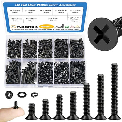 KADRICK 840Pcs M3 Countersunk Screws,M3 Flat Head Screws Length of 6MM-25MM - size: M3 840Pcs 6-25mm
