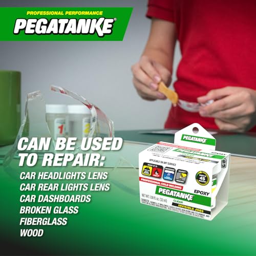 PEGATANKE - Transparent 2 Part Epoxy Resin | Professional Cold Weld Adhesive | High Strength Metal Glue for Fuel Tanks | General Repair & Plastic | High Temperature Epoxy for Welding Bonds (1.08 oz)