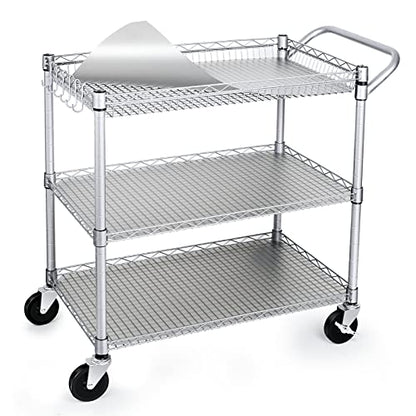 WDT 990Lbs Capacity Heavy Duty Rolling Utility Cart, NSF Rolling Carts with Wheels,Commercial Grade Metal Cart with Handle Bar & Shelf Liner,Trolley Serving Cart for Restaurant,Kitchen,Gray - color: Gray-3 Tier