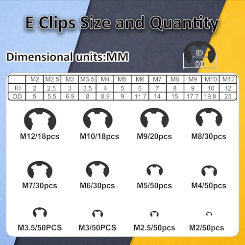 850Pcs C clip External Retaining Rings Snap Rings Assortment(M5-M16) and E clip Assortment Set(M2-M12),5Pcs Snap Ring Plier,Tweezer,24 Sizes Black Carbon Steel Circlip Retaining Clip - size: Black Carbon Steel 850PCS