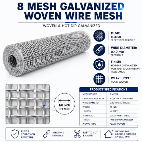 1/8 inch Hardware Cloth 24 in. x 10 ft. - Galvanized Wire Mesh Roll