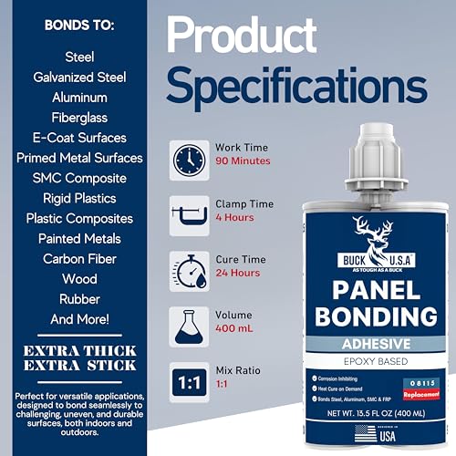 10 Pack Buck Panel Bonding Adhesive, Two-Part Epoxy, 400 ml/13.5 fl oz Cartridge, 08115 Replacement, Heavy Duty Metal Glue for Automotive Use, Bonds w/Steel, Aluminum, Plastic, OEM Recommended, Black - size: Panel Bond (400ml), style: 10 Pack