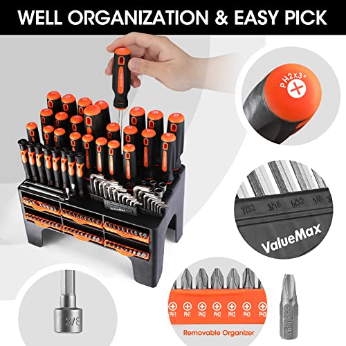 ValueMax 126-PC Magnetic Screwdriver Set with Plastic Racking Organizer, Magnetizer Demagnetizer, DIY Tools & Equipment for Men Women Mechanic, Herramientas Tool Bit Kit Home Improvement Gift - style: 126 PCS