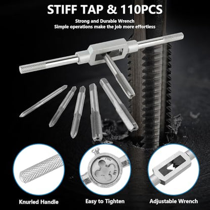 110PCS Metric Tap and Die Set, Metric Size M2-M18 Rethreading Kit