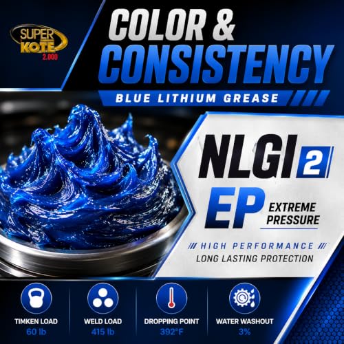 Blue and Tacky Lithium Grease Superkote 2000 | NLGI 2 | Lubricant Grease | Extreme Pressure | High Temperature | Heavy Duty | Wheel Bearing Grease | Marine | Automotive | Blue Grease | 360 gr Can
