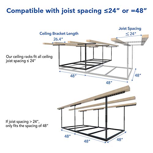 FLEXIMOUNTS 4x8 Overhead Garage Storage Rack, Without Decking, Black - color: Black