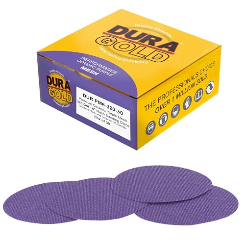 Dura-Gold Premium 320 Grit 6" Purple Ceramic Mesh Sanding Discs, Box of 30 - style: 320 Grit