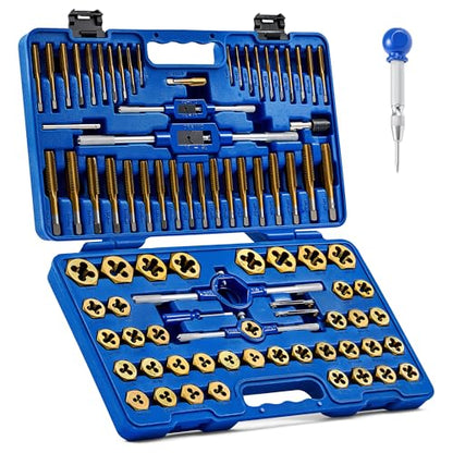 OMT 87pc Tap and Die Set, Titanium-Plated SAE and Metric Threading Kit - color: Blue, size: 87 pc Metric and SAE