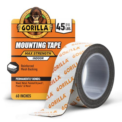 GORILLA Mounting Tape, Max Strength, Double-Sided, 1 in x 60 in